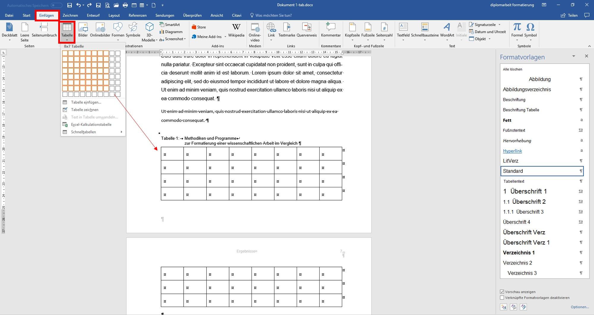 Word Tabelle erstellen layoutheo.de
