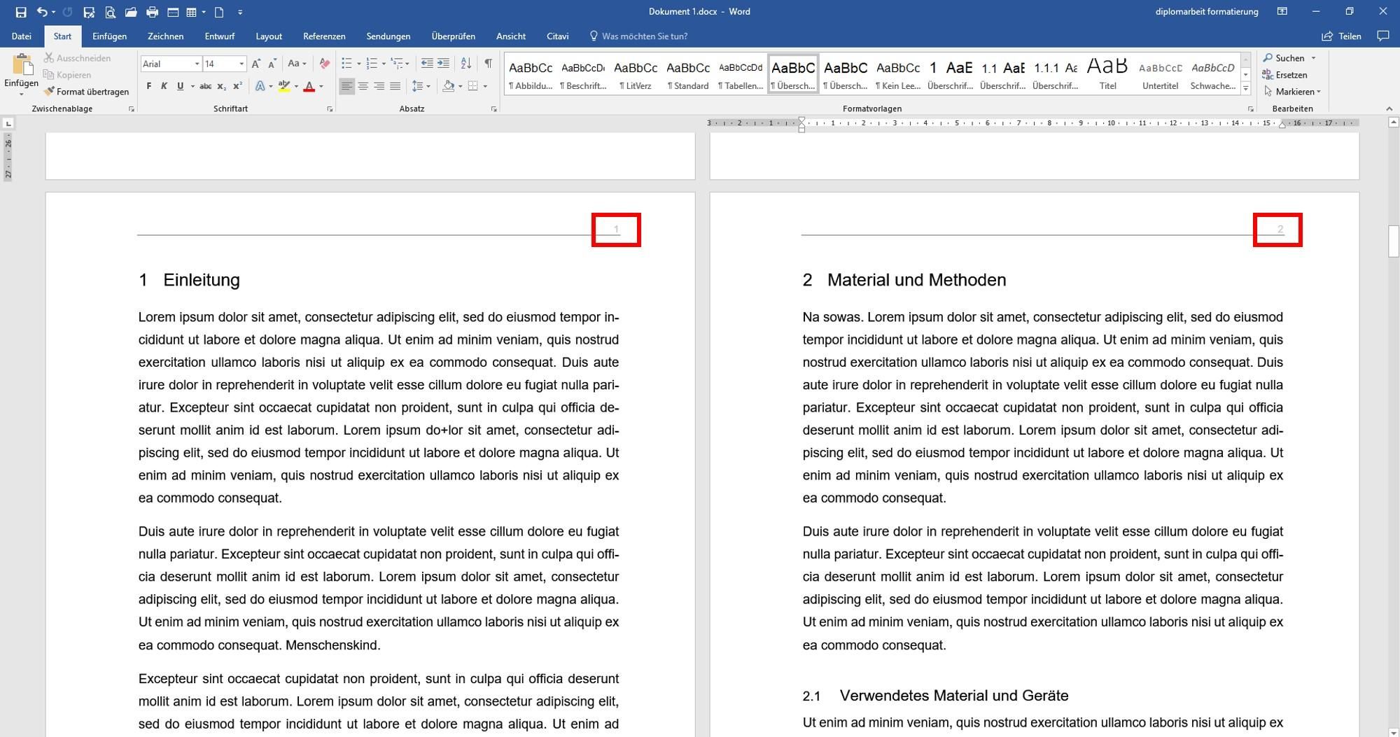 Seitenzahl im richtigen Format und Stil