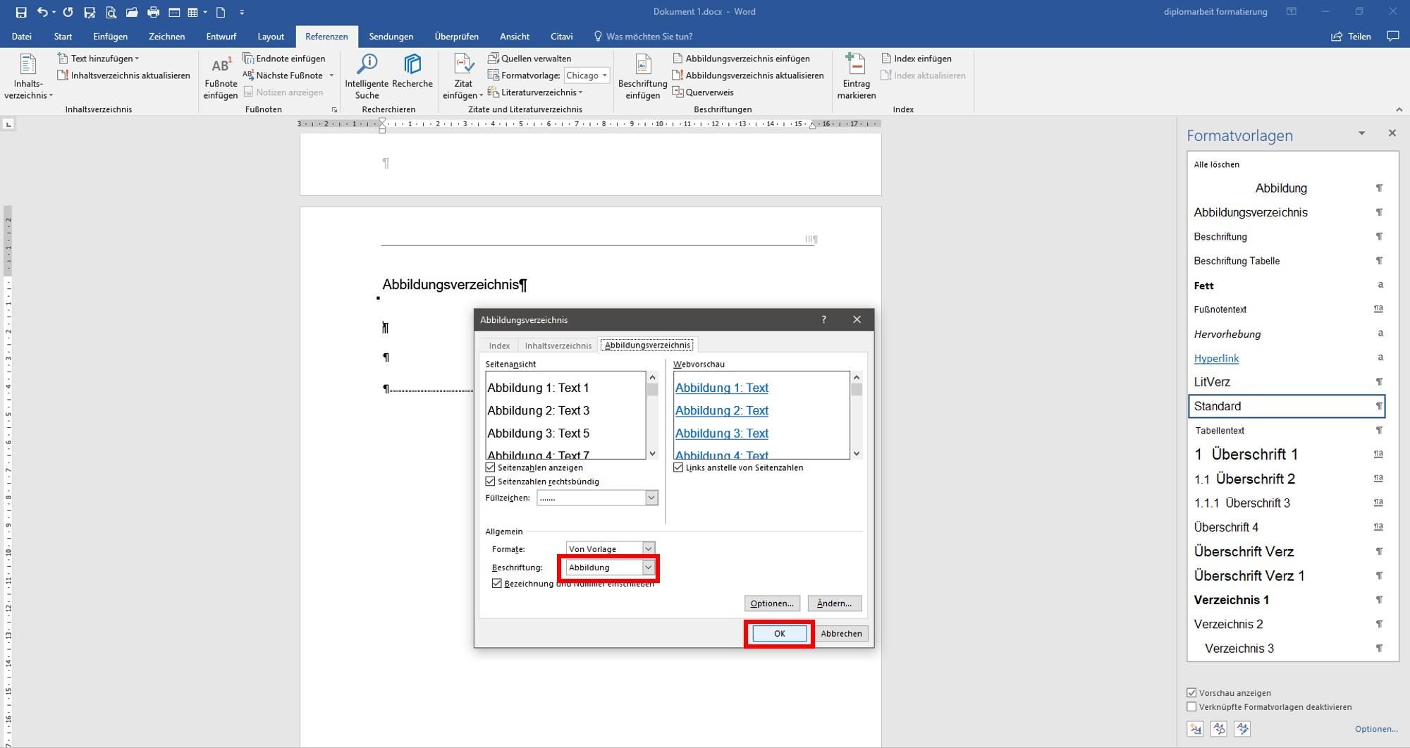 Word Abbildungsverzeichnis einfügen