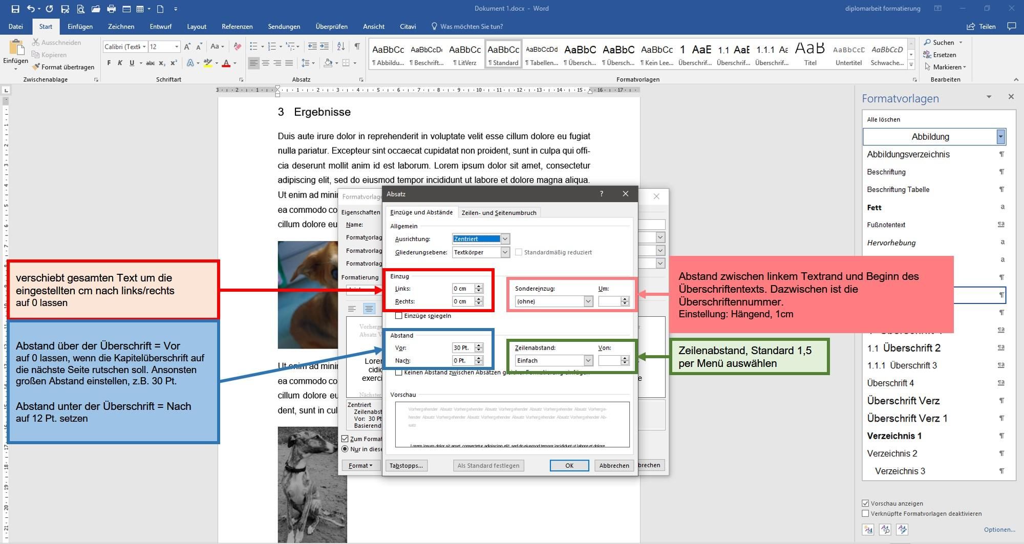 Word Formatvorlage Einzuege und Abstaende festlegen