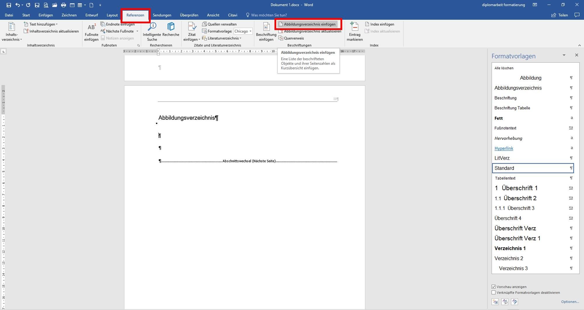 Word Abbildungsverzeichnis automatisch