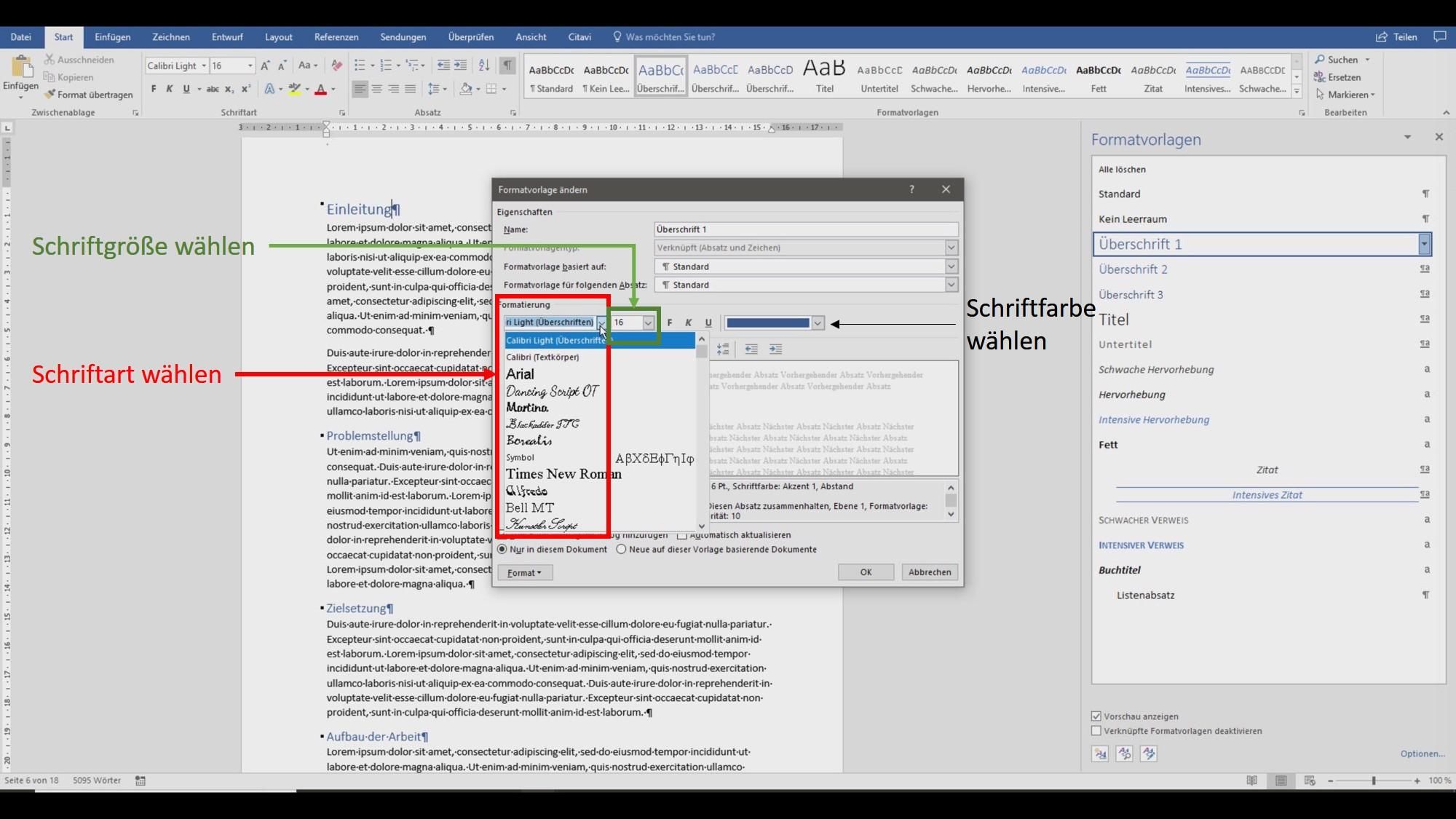 Word Formateigenschaften festlegen