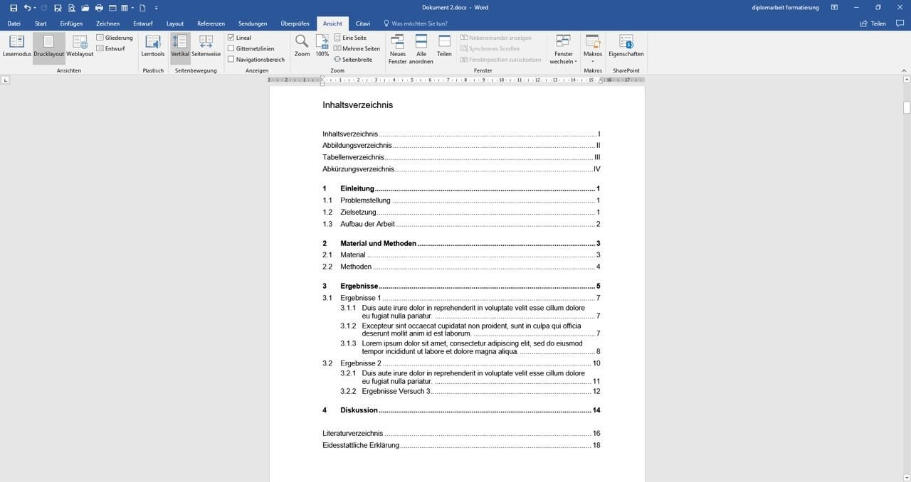 Formatiertes Inhaltsverzeichnis