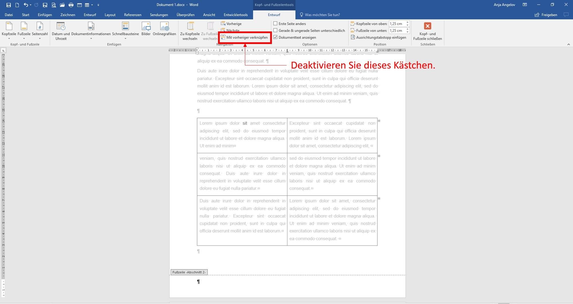 roemische_Seitenzahlen_einfuegen3a-e151feac image Schritt 2: Deaktivieren von "Mit vorheriger verknüpfen"